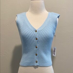 Jessica Simpson Light Blue Ribbed Button-Down Top